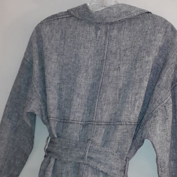 LINEN Jacket TOP Jacket Belted Navy White Loose Fit Size Medium P - Picture 5 of 6